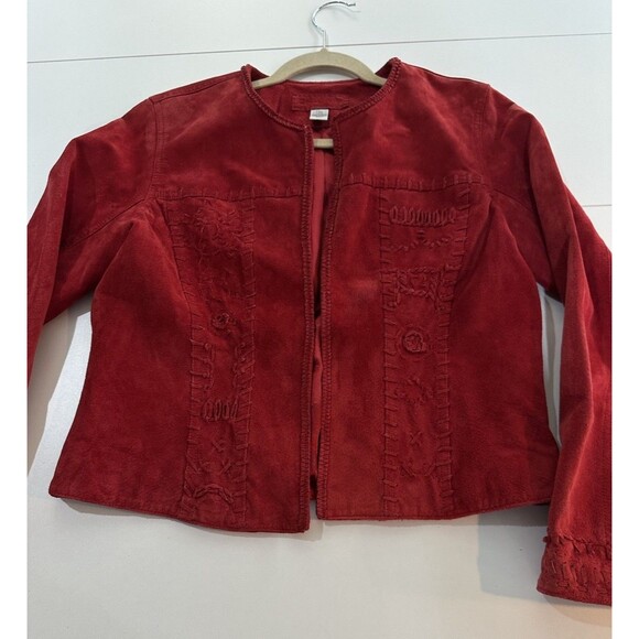 Chico's Suede Leather Braided Rose Boho classy Open Front Jacket Size 1  sz 4/6 - Picture 8 of 16